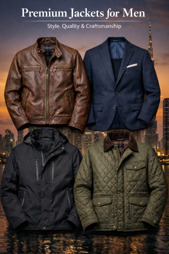 Premium jacket for men in leather and quilted fabric with luxury design and detailed stitching for modern men